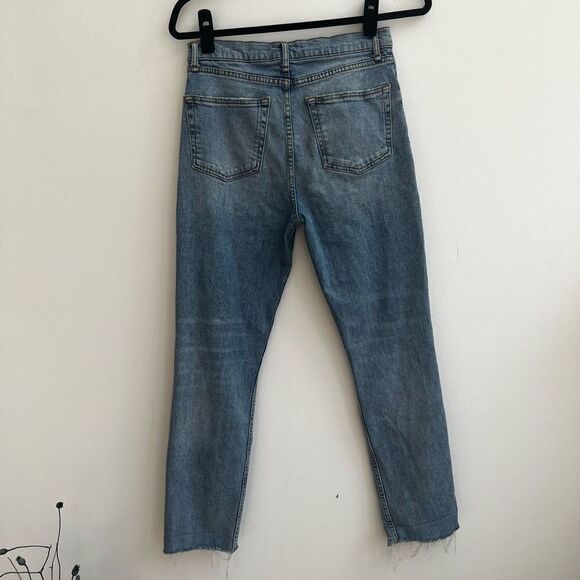 Zara Woman Lightly Distress Tapered Denim Jeans In Blue Size 4 - Picture 2 of 9